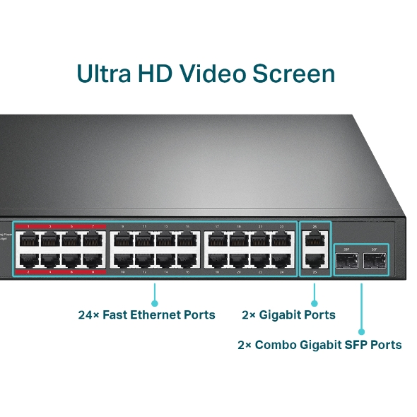 SWITCH 24 PUERTOS 10 100MBPS 2 PORT GIGABIT POE NO GESTIONA